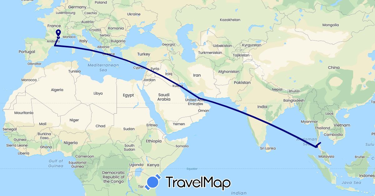 TravelMap itinerary: driving in United Arab Emirates, Spain, France, Thailand (Asia, Europe)